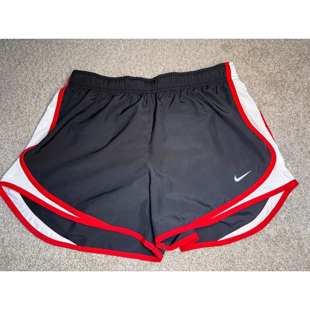 Nike Dri-FIT Womens Running Shorts Black White Red Mesh Trim Athletic Size M